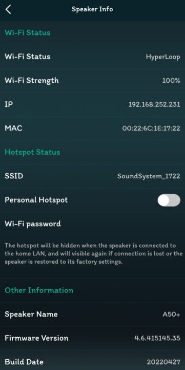 app A50+ Speaker info