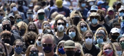 crowd wearing masks