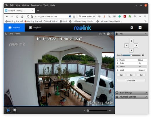 Reolink TrackMix PoE PTZ web interface
