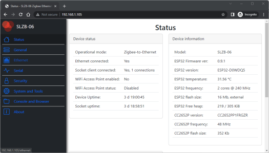 SLZB-06 web interface