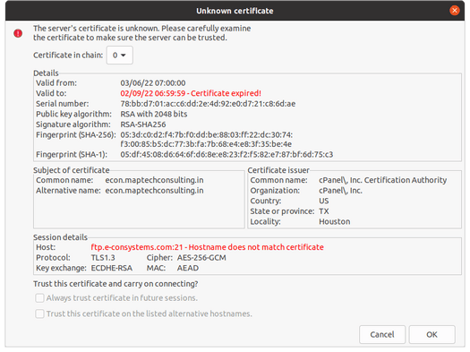 e-con systems unknown certificate