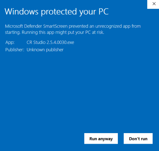CR Studio 2.5.4 Windows Protected Your PC