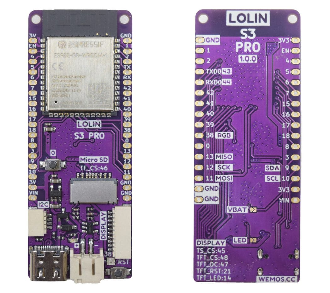 Lolin s3 pro esp32 s3 board offers display port microsd card slot