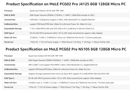 MeLE PCG02 Pro Specifications