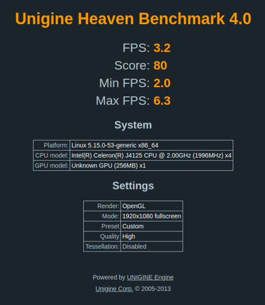 MeLE PCG02 Pro Ubuntu J4125 Heaven 3D graphics benchmark