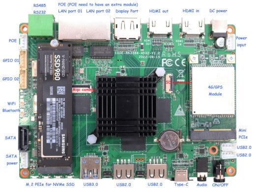 Placa base Rockchip RK3588 con módulo 4G LTE y SSD M.2 NVMe