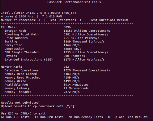 Ubuntu Celeron J4125 CPU passmark