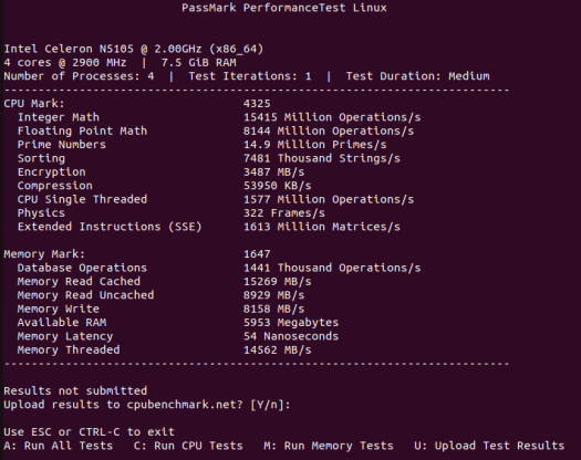 Ubuntu Celeron N5105 CPU passmark