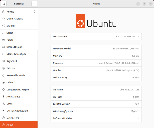 Ubuntu PCG02 PRO N5105 info
