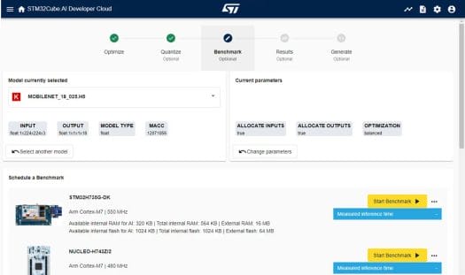AI model benchmarked cloud hosted STM32 boards AI model benchmarked cloud hosted STM32 boards