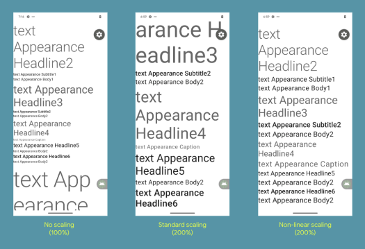Android 14 Large Fonts non linear scaling