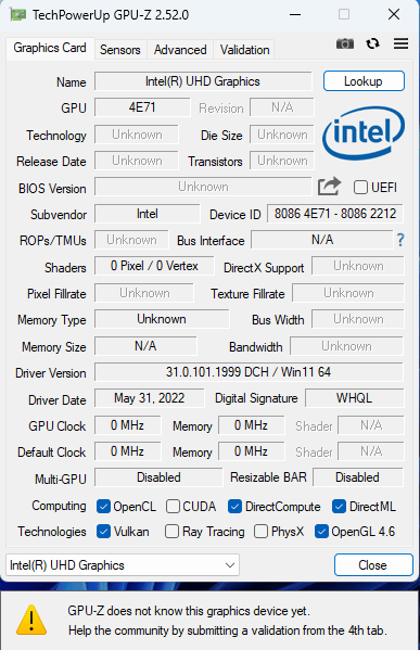 Intel 4E71 GPU GPU-Z