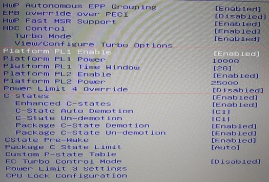 ODROID-H3 PL1 PL2 PL4 BIOS settings
