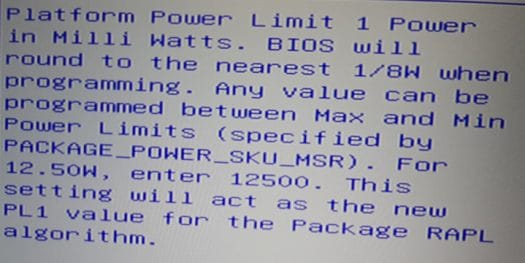 PL1 BIOS Platform Power Limit 1