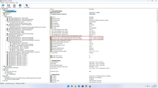 AMD Ryzen 7 6800H Windows 11 Power Limits PL1 PL2