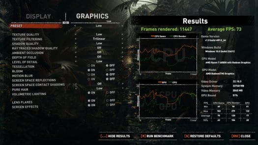 SOTTR graphics settings low 1280x720 1