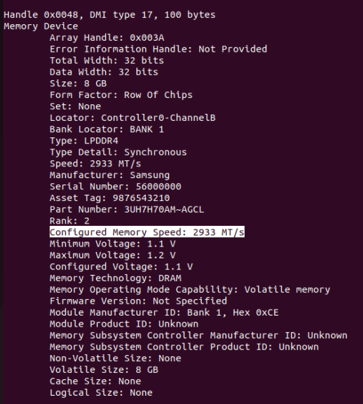 Ubuntu 22.04 Memory Speed 2933 MTs
