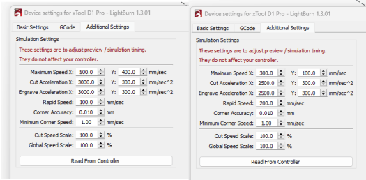 xTool D1 Pro LightBurn Settings