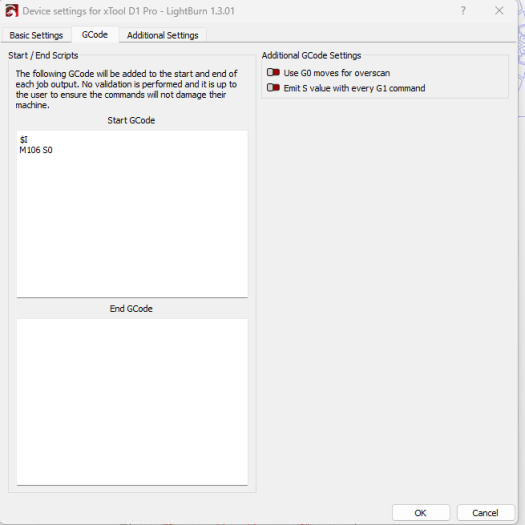 xTool D1 Pro Offline mode LightBurn parameters xTool D1 Pro Offline mode LightBurn parameters