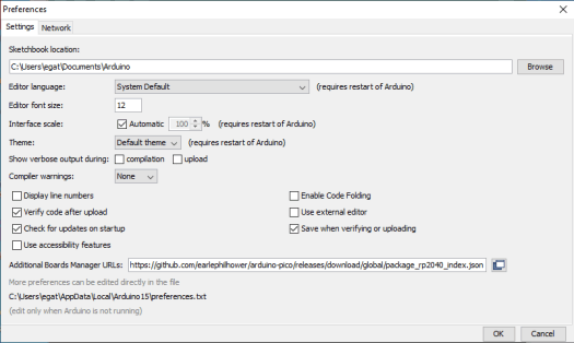 Arduino RP2040 Board Manager URL