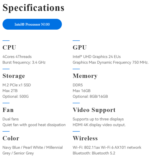 Beelink Mini S12 Pro Intel N100 (Up to 3.4GHz), 16GB DDR4 RAM 500GB NVME  SSD, Intel UHD Graphics, Windows 10 Pro, Dual HDMI/WiFi 6/BT 5.2 