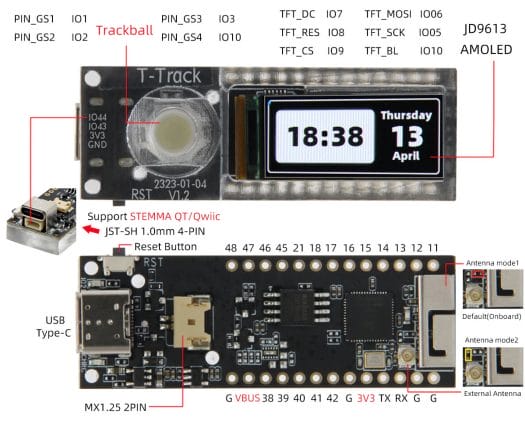 ESP32-S3 board AMOLED Display Trackball