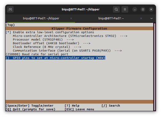 Klipper firmware configuration STM32F401
