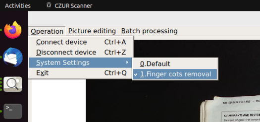 CZUR scanner system settings