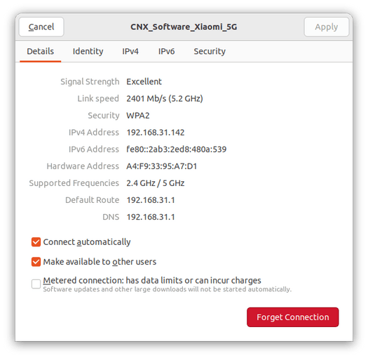WiFi 6 Link Speed 2401 Mbps
