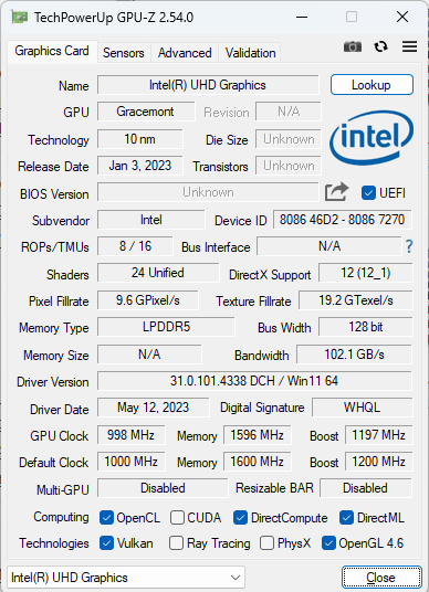 GPU-Z mini PC Intel Processor N95