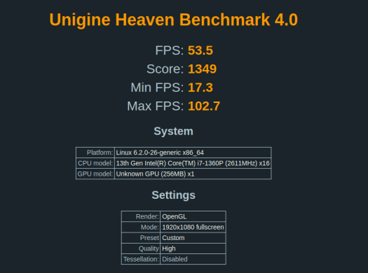 Khadas Mind Ubuntu Unigine Heaven Benchmark 4.0