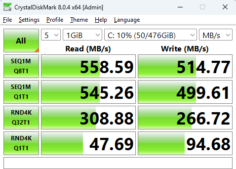 MP80 CrystalDiskMark M.2 SATA SSD