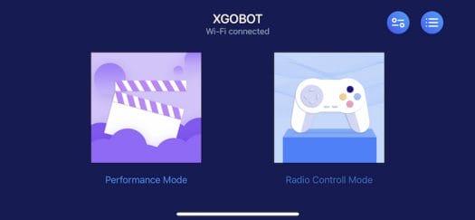 XGOBOT app performance mode and radio control mode