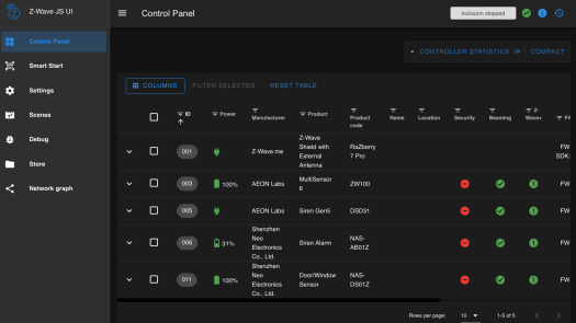 Z-Wave JS UI control panel Z-Wave JS UI control panel