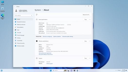Geekom A5 Windows 11 Pro System About