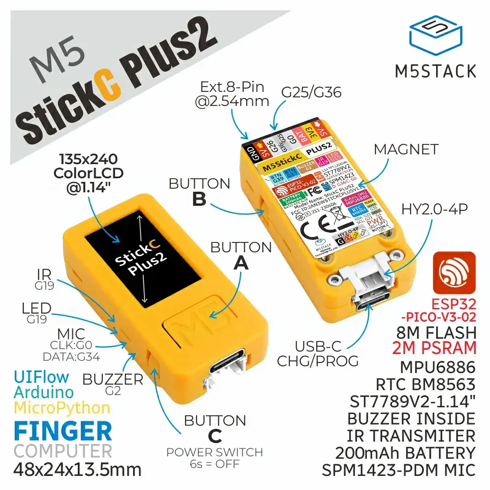 M5stack M5STICKC PLUS ESP32-PICO-D4 module User Manual