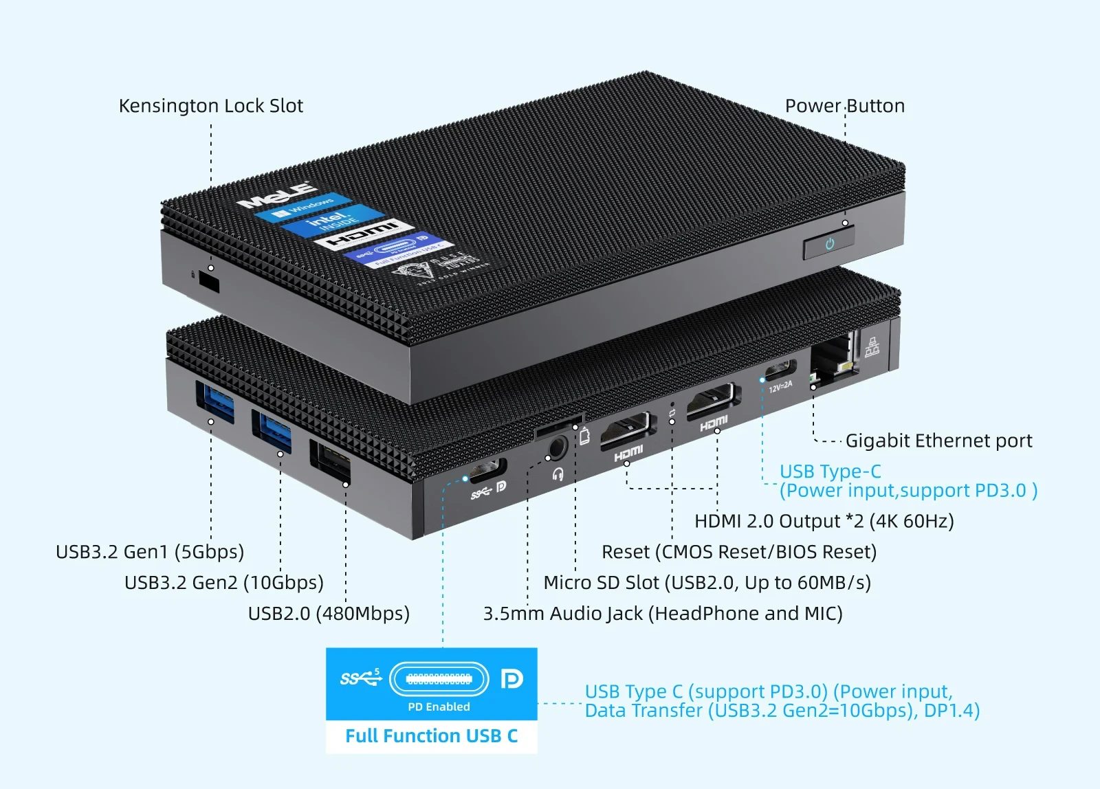 MeLE Quieter4C ultrathin fanless Intel N100 mini PC supports up to