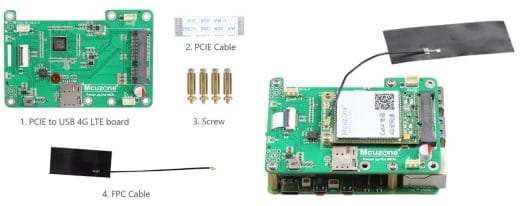PCIE to4 G LTE Module for Raspberry Pi 5 Package Contain with Hat Attached