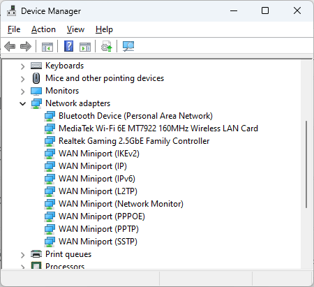 GEEKOM A7 Device Manager Network Adapters