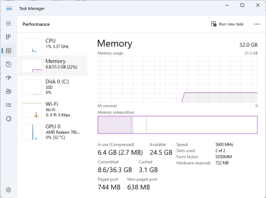 GEEKOM A7 Memory Task Manager 5600MHz