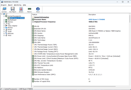 GEEKOM A7 Ryzen 9 7840HS PL1 PL2 power limits Windows 11