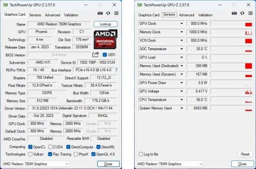 GPU Z AMD Radeon 780M