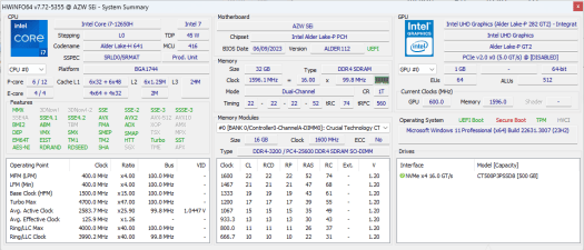 HWiNFO64 AZW SEi Core i7-12650H CPU